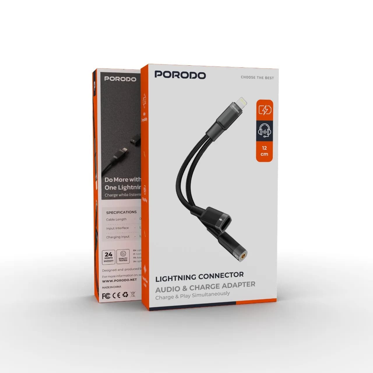 Porodo Lightning Connector Audio & Charge Adapter 0.12m