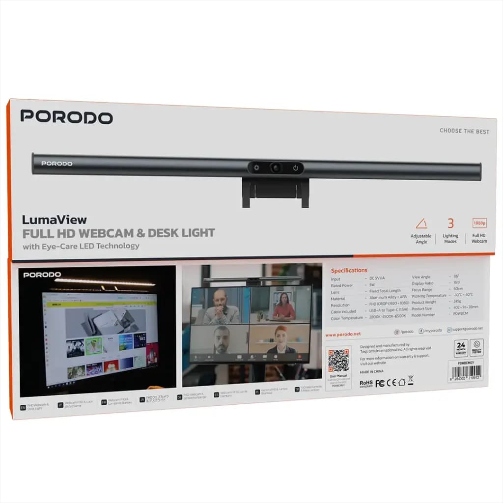 Porodo Loma View Full HD Webcam & Desk Light