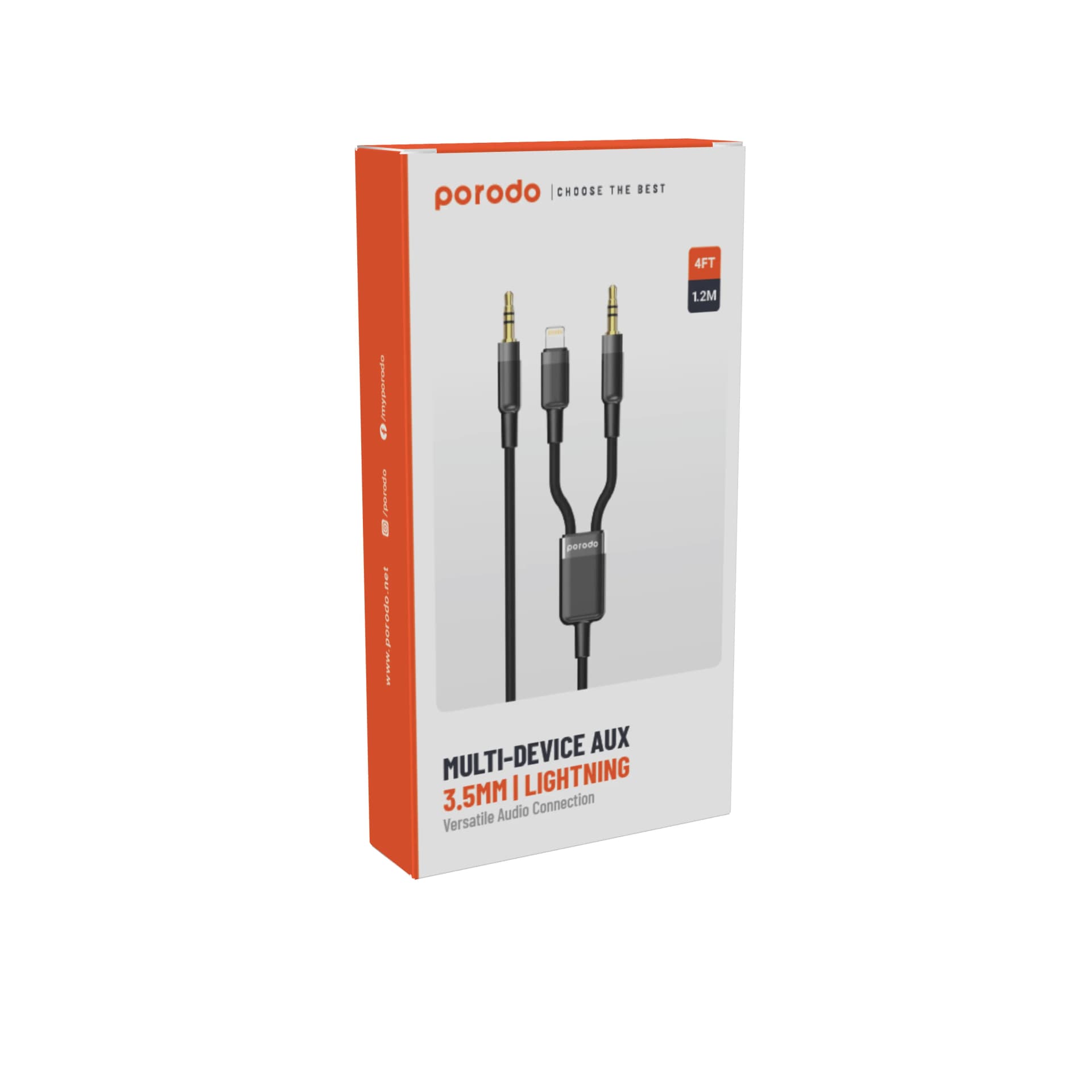 Porodo Multi-Device AUX 3.5mm & Lightning Cable 4ft
