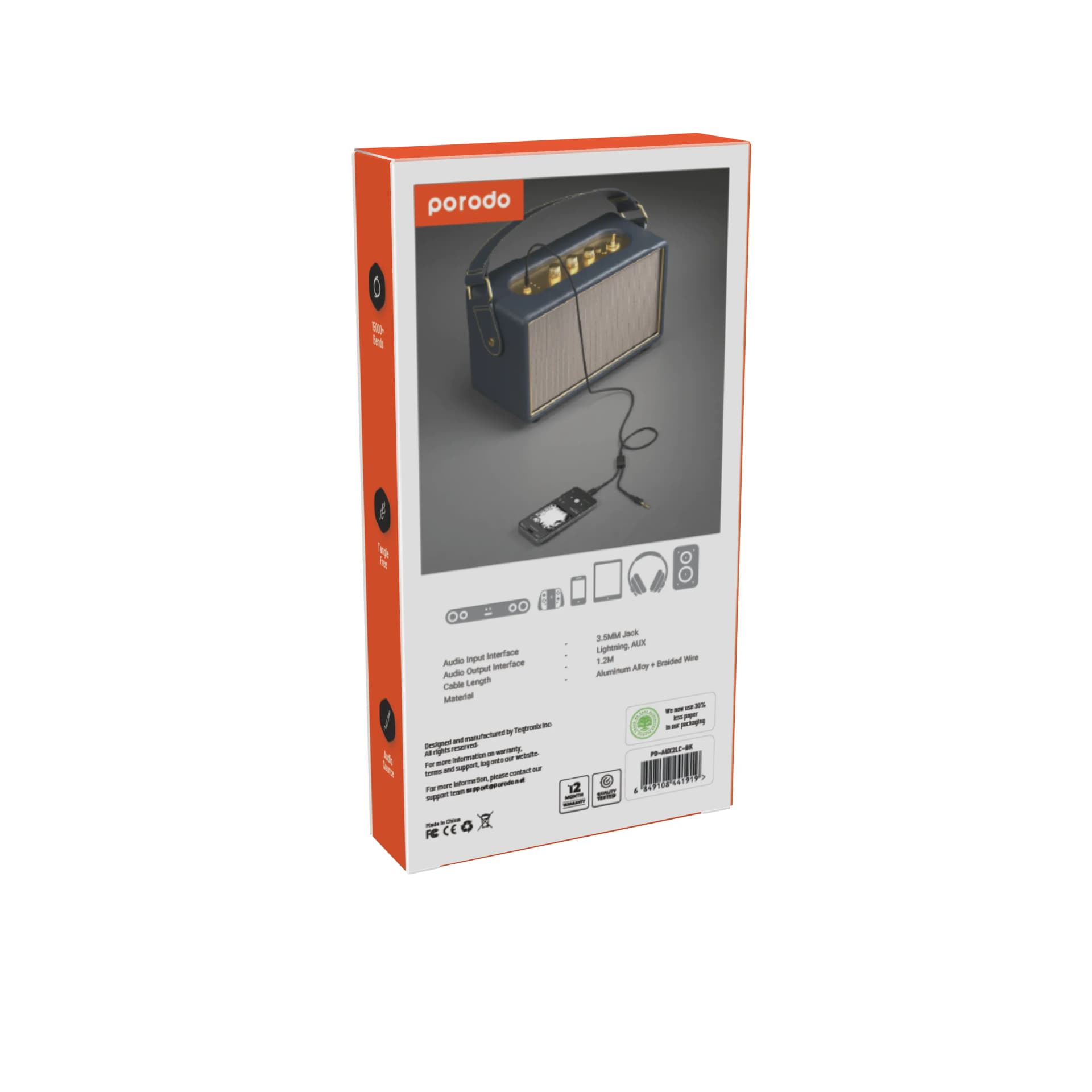 Porodo Multi-Device AUX 3.5mm|Type-C Cable(4ft/1.2m)
