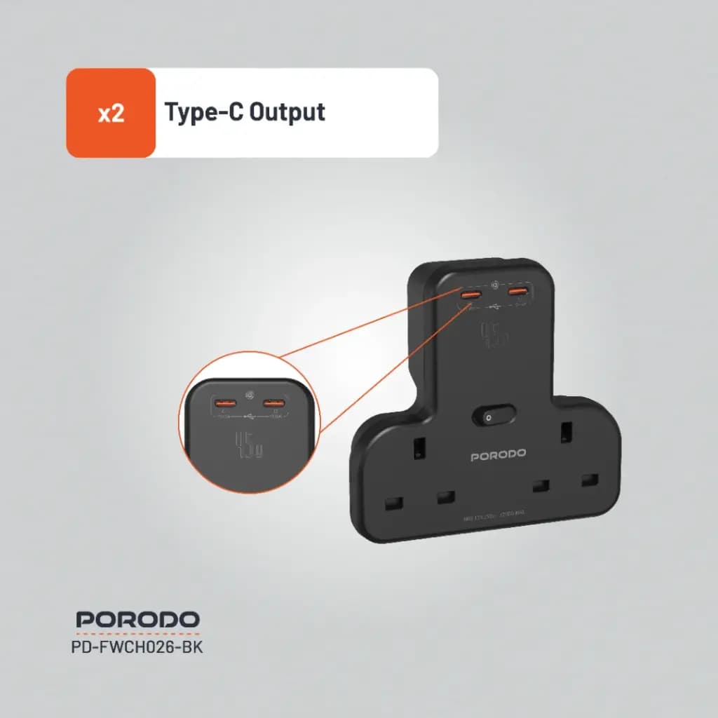 Porodo Multi-Port Wall Socket