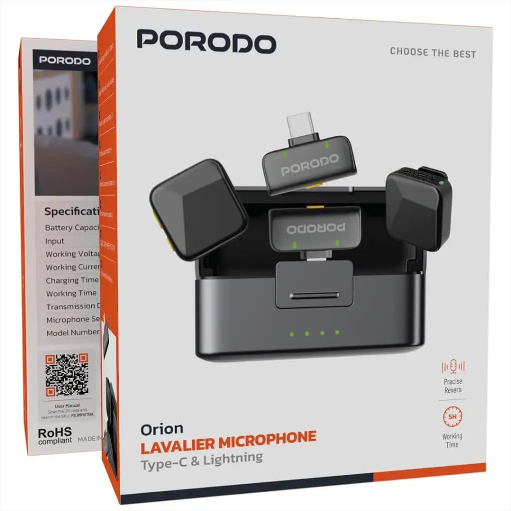 Porodo Orion Lavalier Microphone Type-C & Lightning