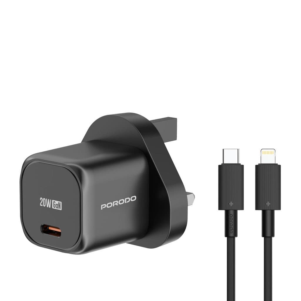 Porodo PD 20W UK Fast Charger with C to L Cable