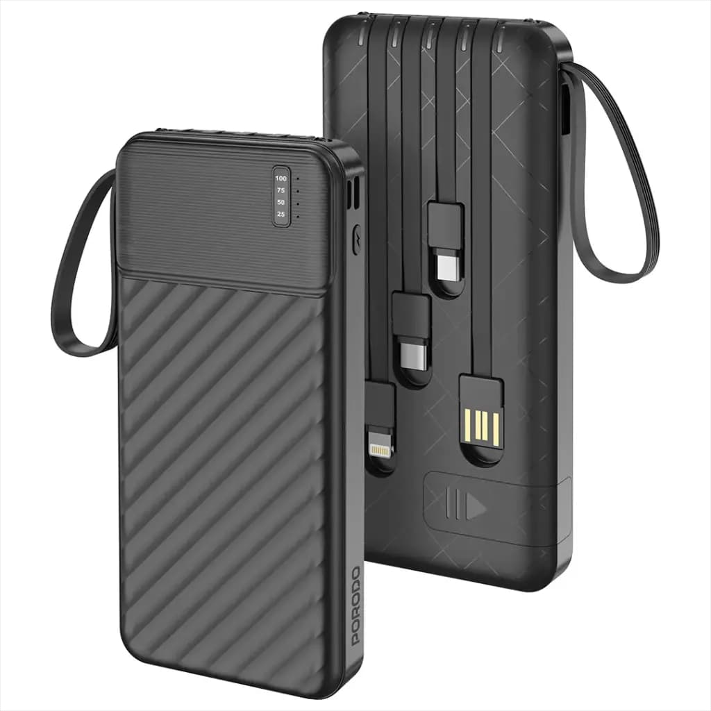 Porodo Piano 10000mAh Power Bank with Integrated Cables