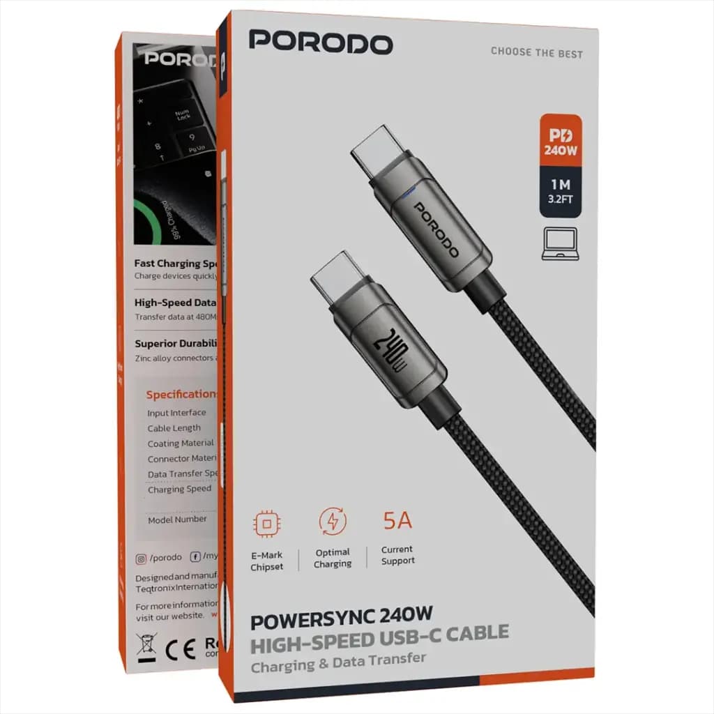 Porodo PowerSync 240W High-Speed USB-C Cable