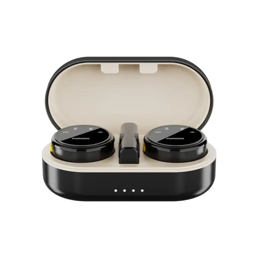 Porodo Professional Lavalier Microphone Set with Magnetic Clips & Charging Case