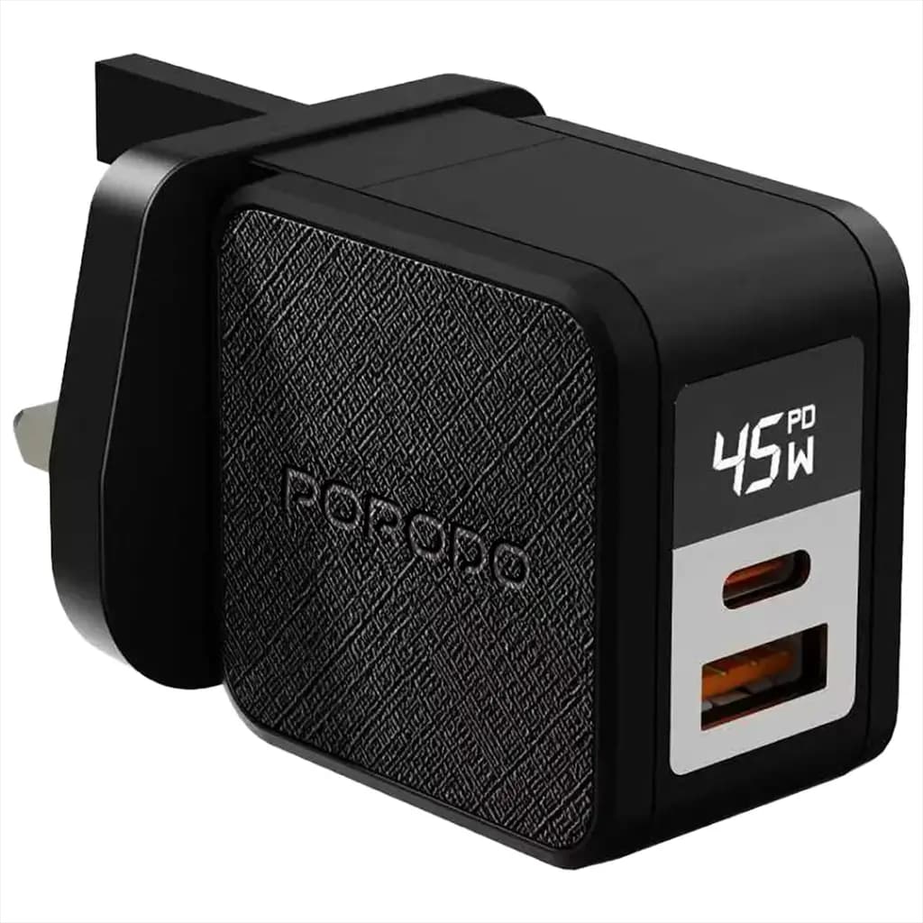 Porodo Quantom GaN 45W Multi-Port Charger with Digital Display