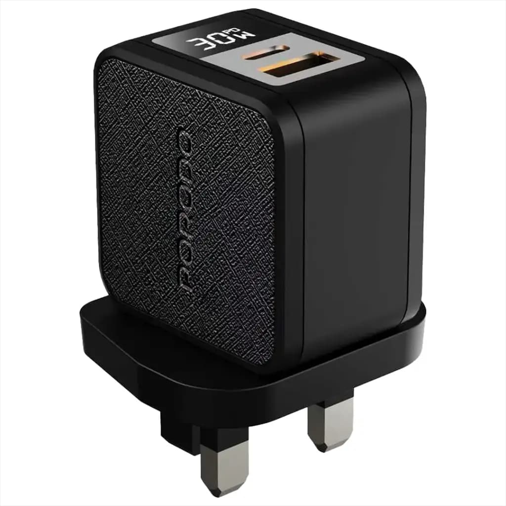 Porodo Quantum GaN 30W Multi-Port Charger with Digital Display with C-C Cable