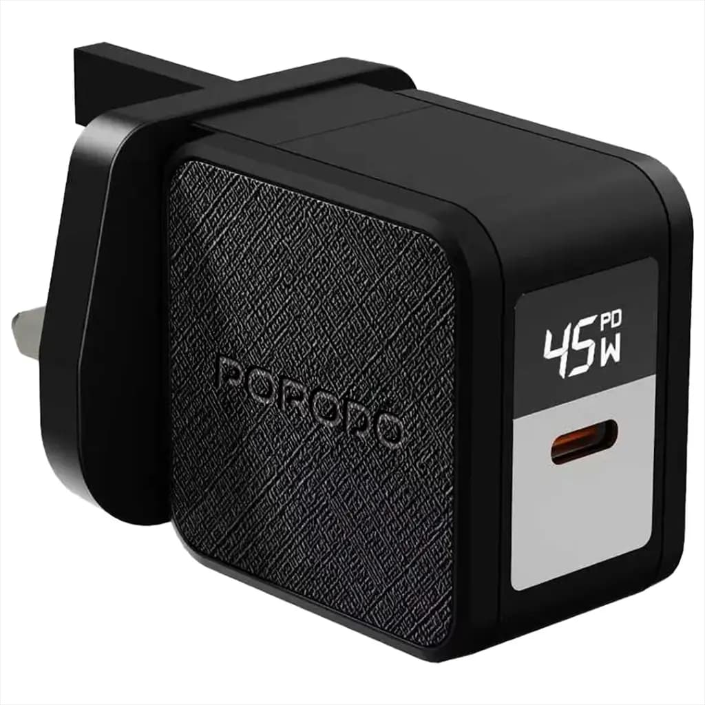 Porodo Quantum GaN 45W USB-C Wall Charger with Digital Display with C-C Cable
