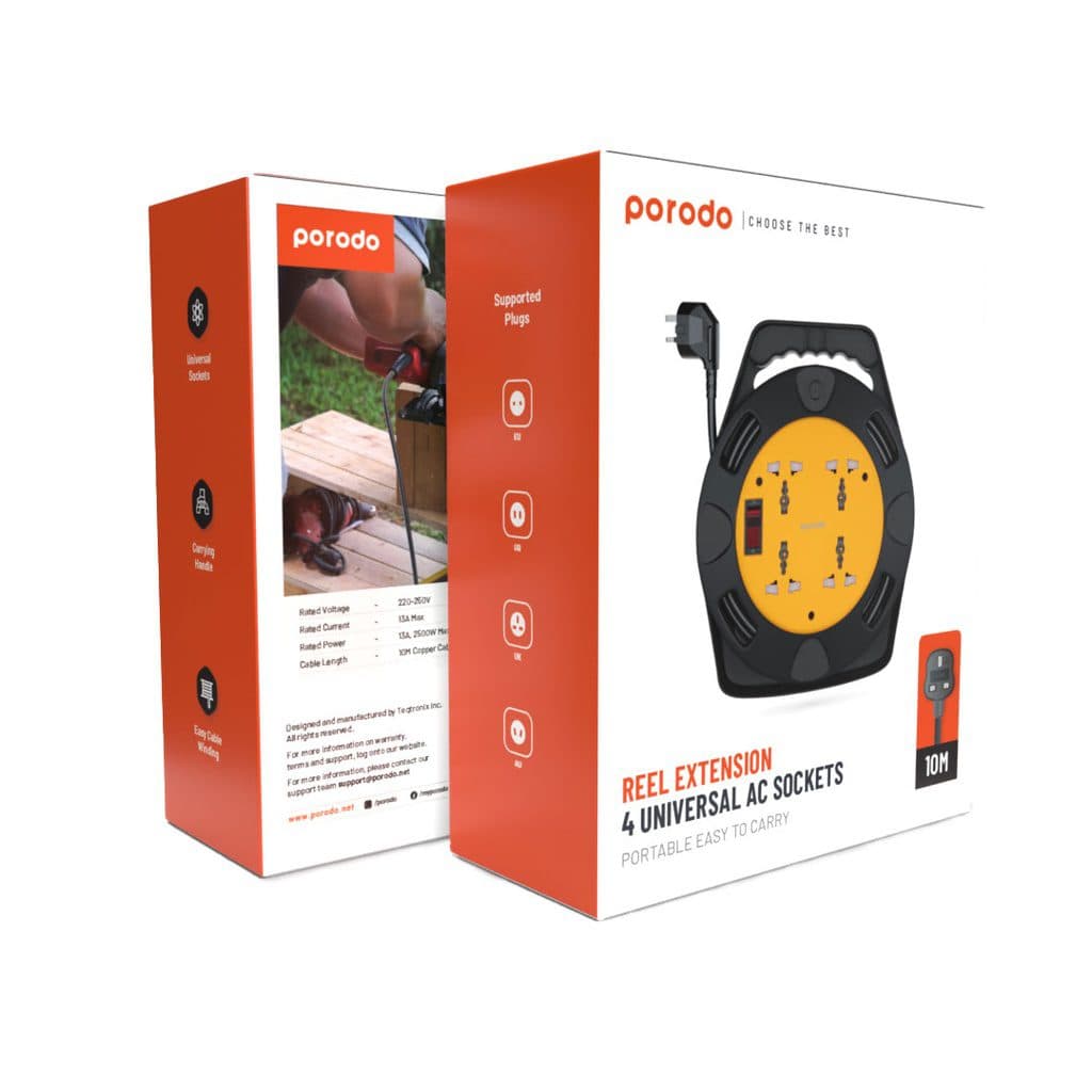 Porodo Reel Extension 4 Universal AC Sockets 10m