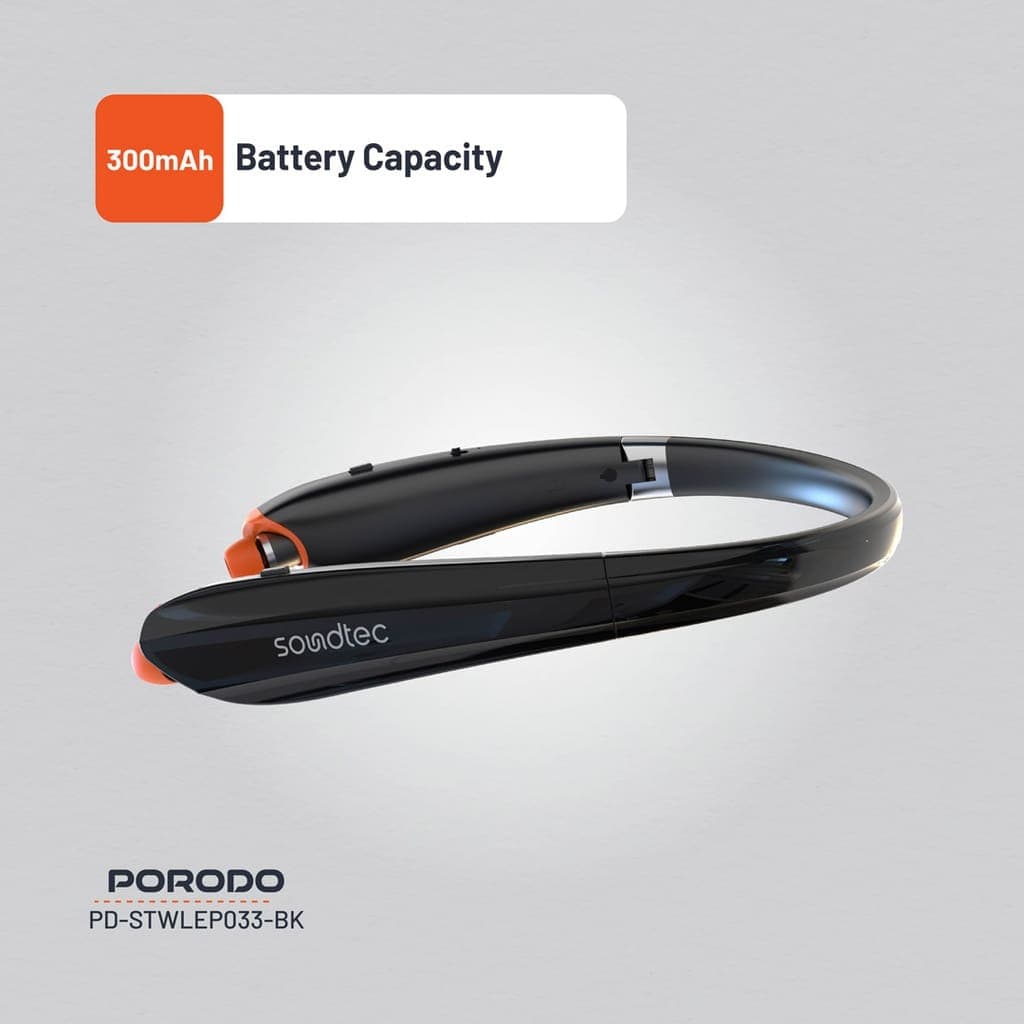 Porodo Soundtec Bluetooth Neck Band with Extendable Earbuds