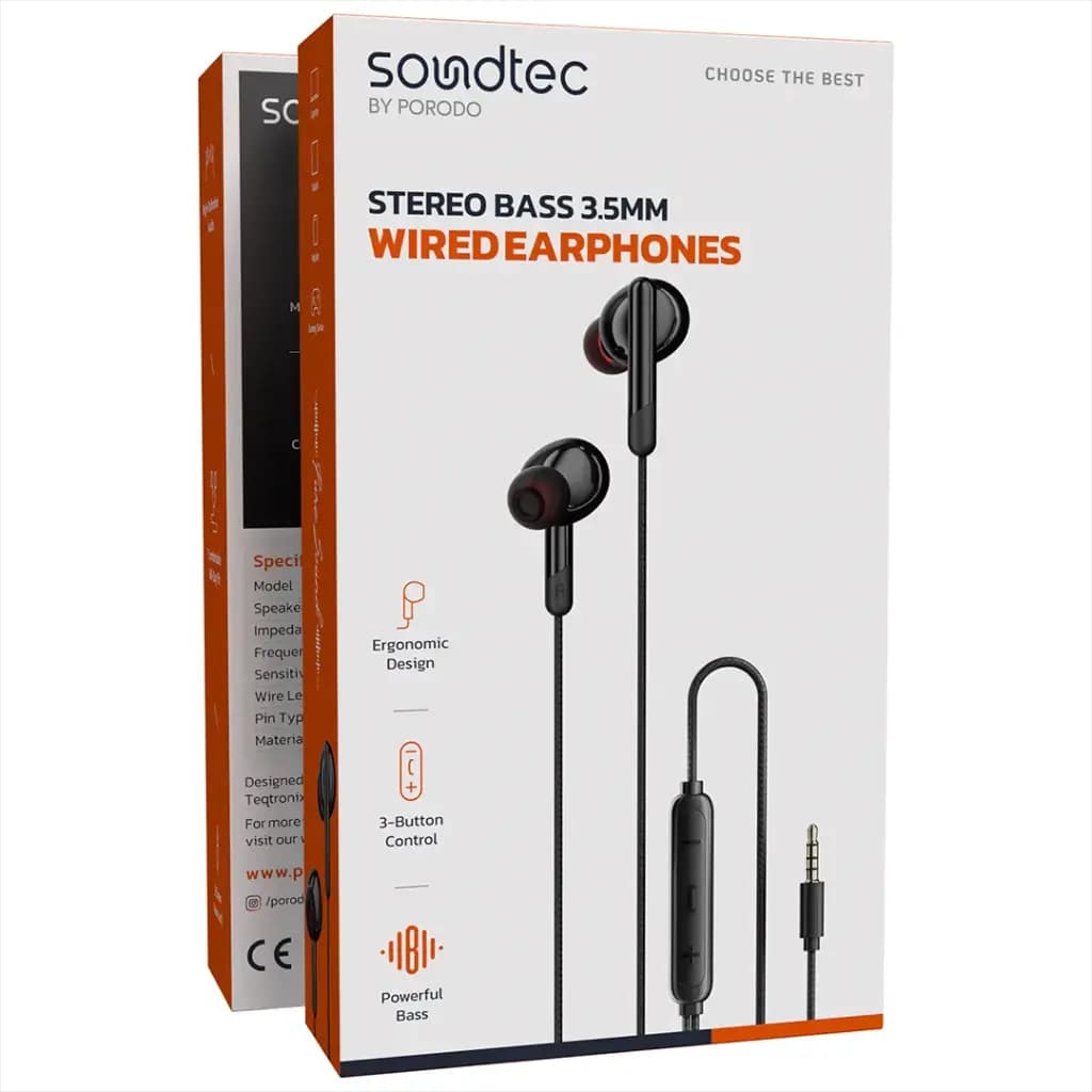 Porodo Soundtec Stereo Bass Wired Earphones