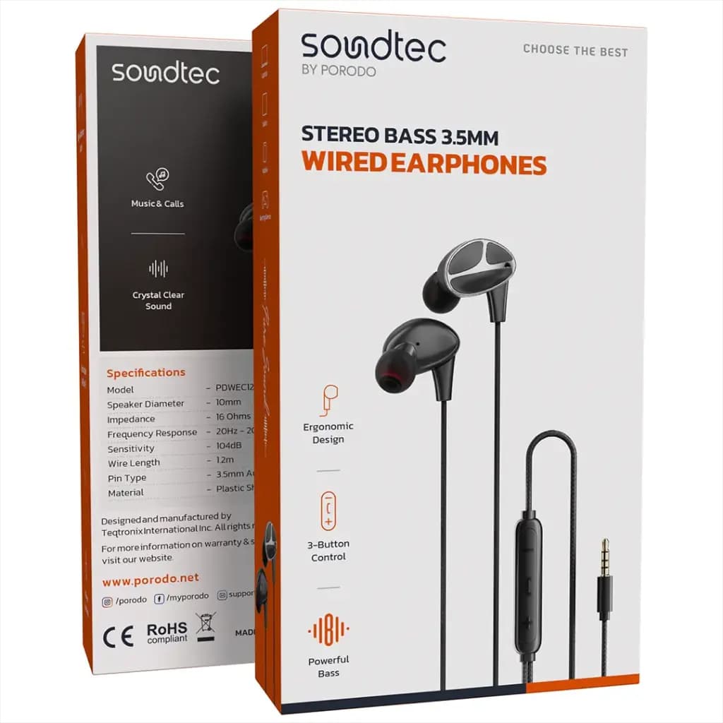 Porodo Soundtec Stereo Bass 3.5mm Wired Earphones