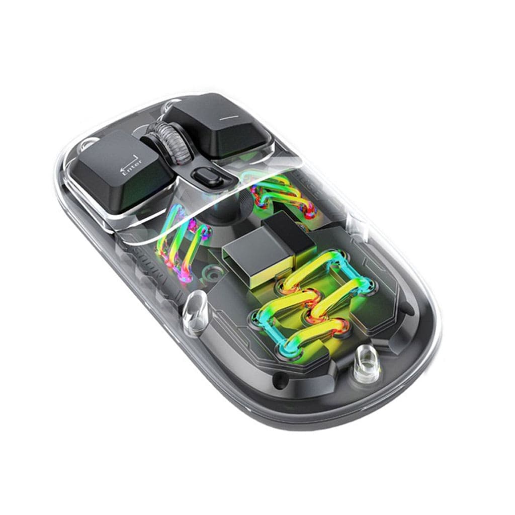 Porodo Transparent Dual-Mode Wireless Mouse RGB Light And Magnetic Cover