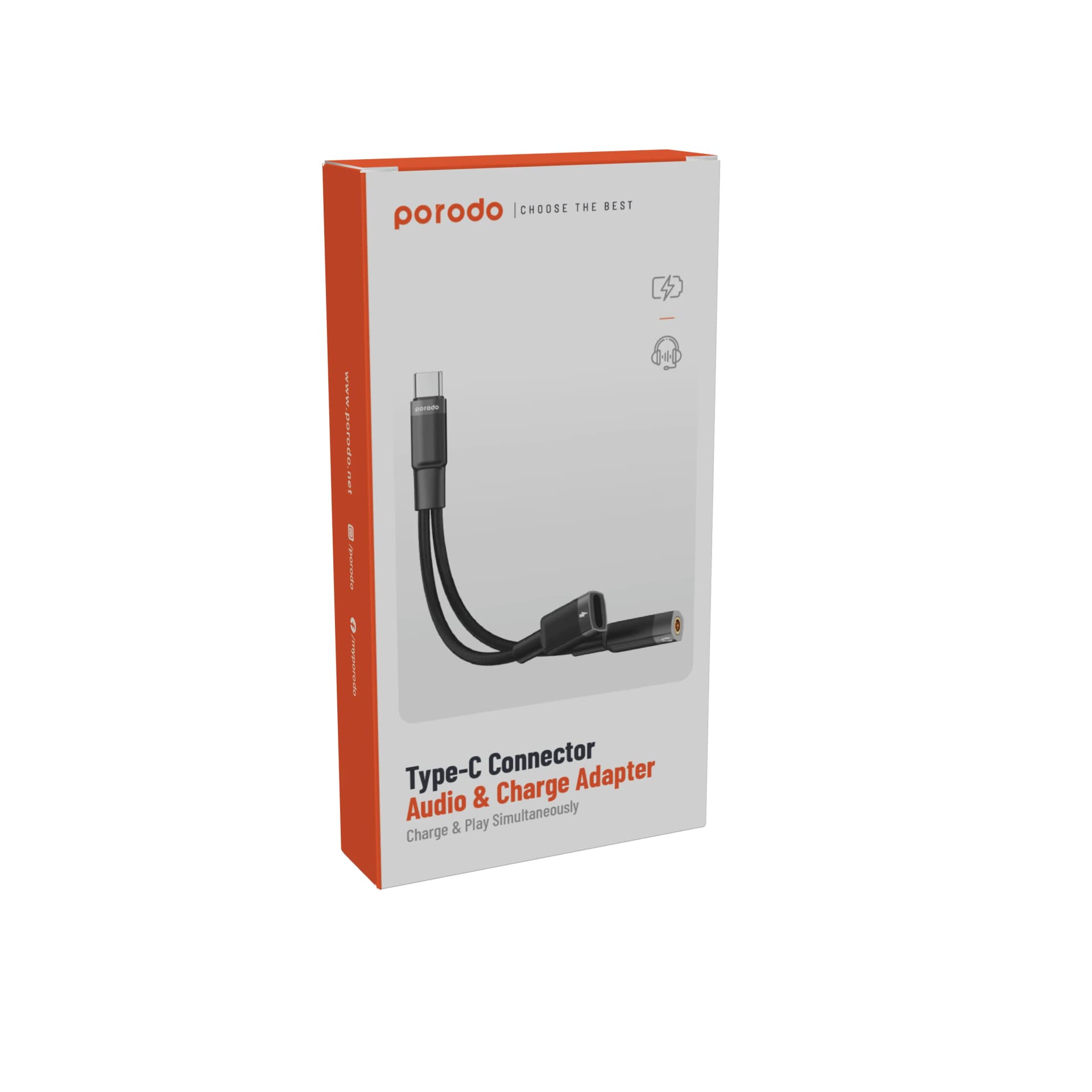 Porodo Type-C Audio & Charge Adapter 0.12m