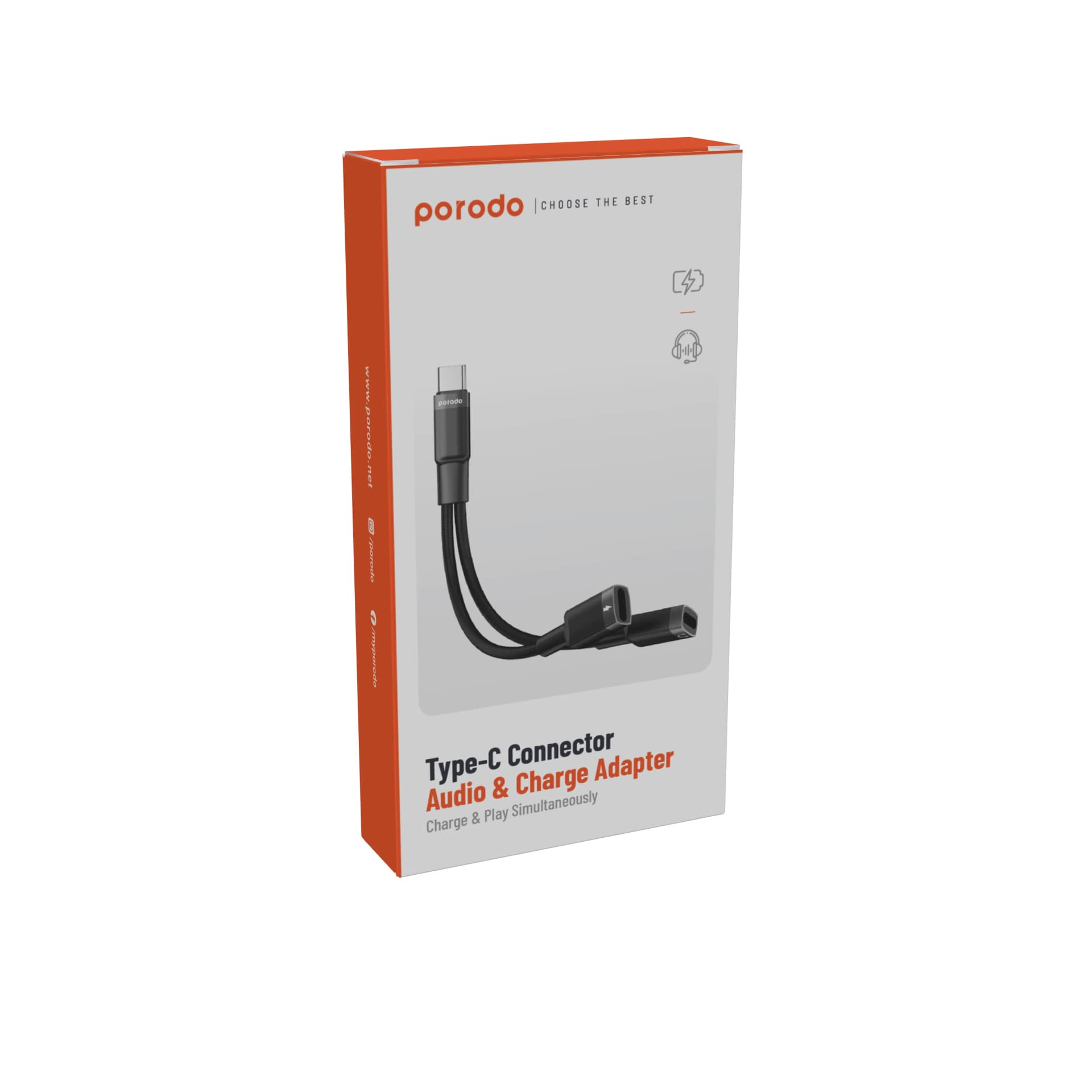 Porodo Type-C Audio & Charge Adapter 0.12m