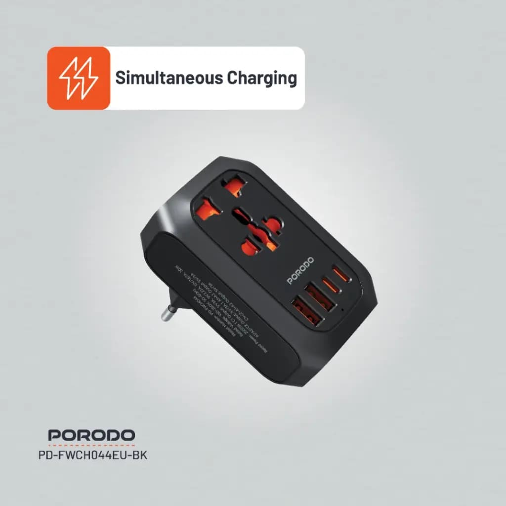 Porodo Universal AC Adapter Multi-Device Charging EU Plug