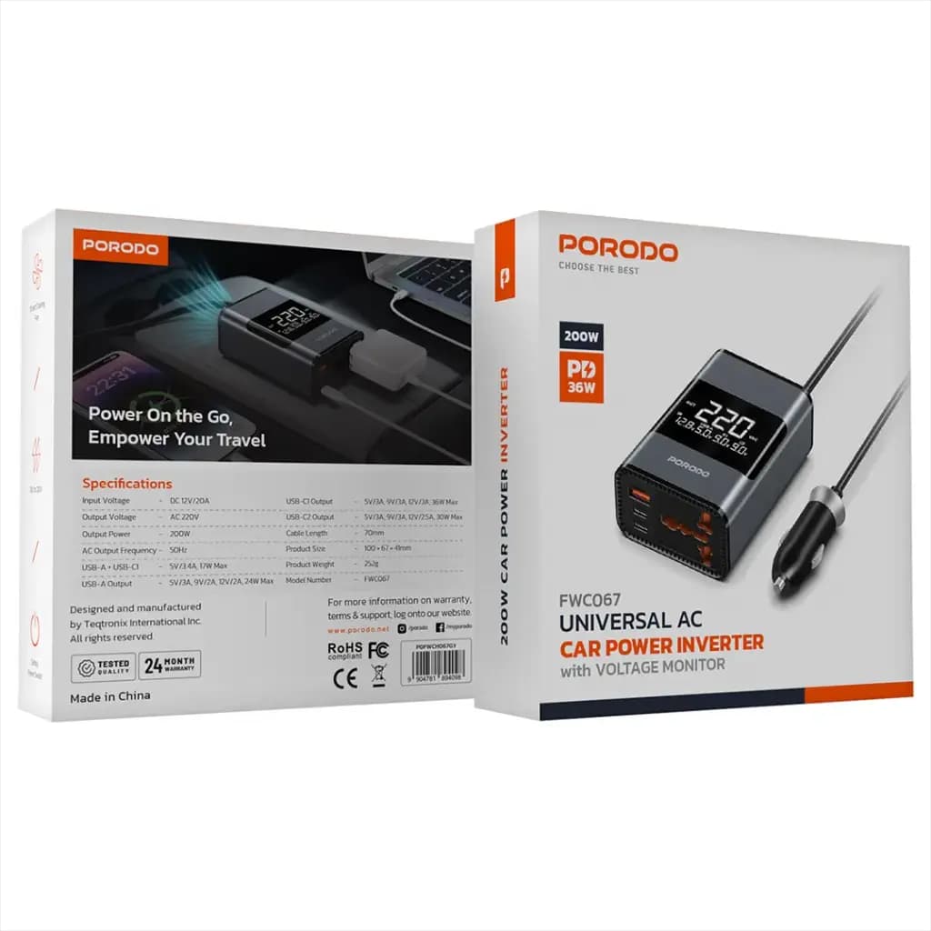 Porodo Universal AC Car Power Inverter