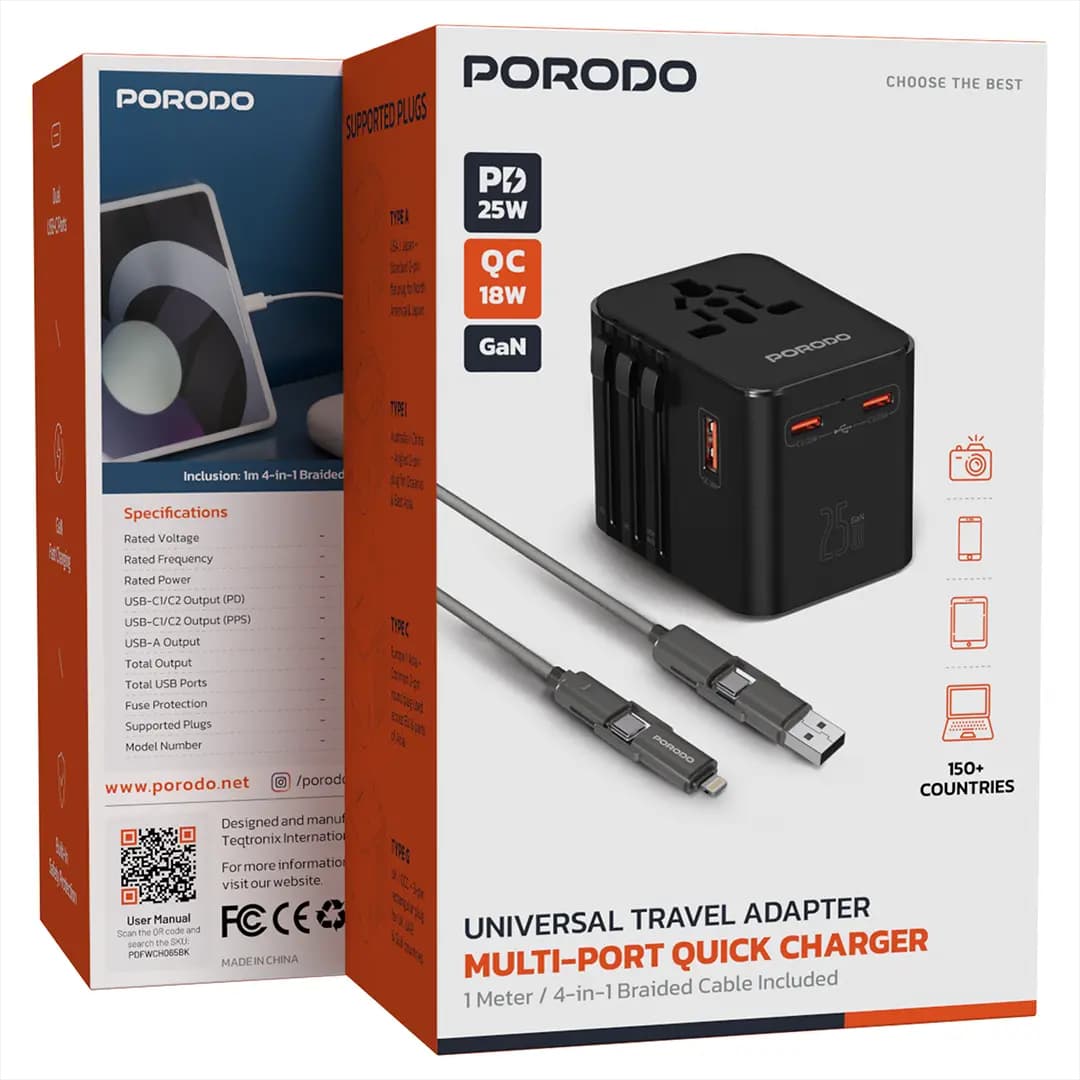 Porodo Universal Travel Multi-Port Quick Charger