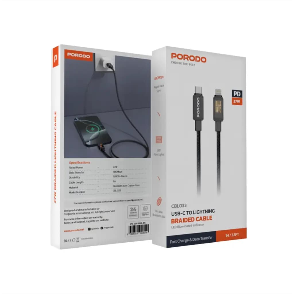 Porodo USB-C to Lightning Braided Cable