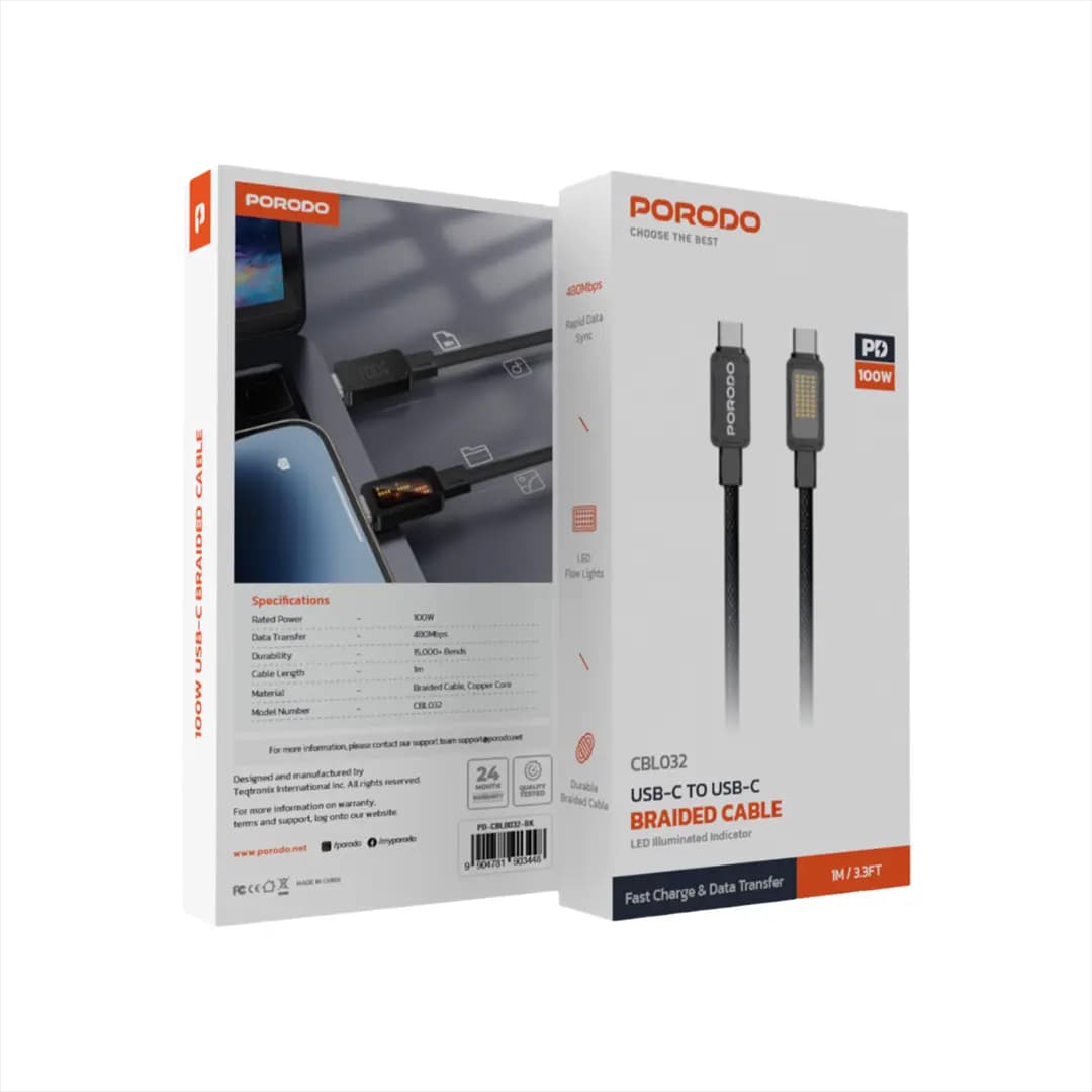 Porodo USB-C to USB-C Braided Cable