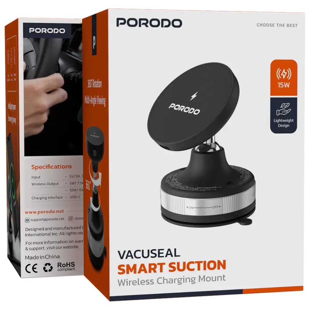 Porodo Vacuseal Smart Suction Wireless Charging Mount
