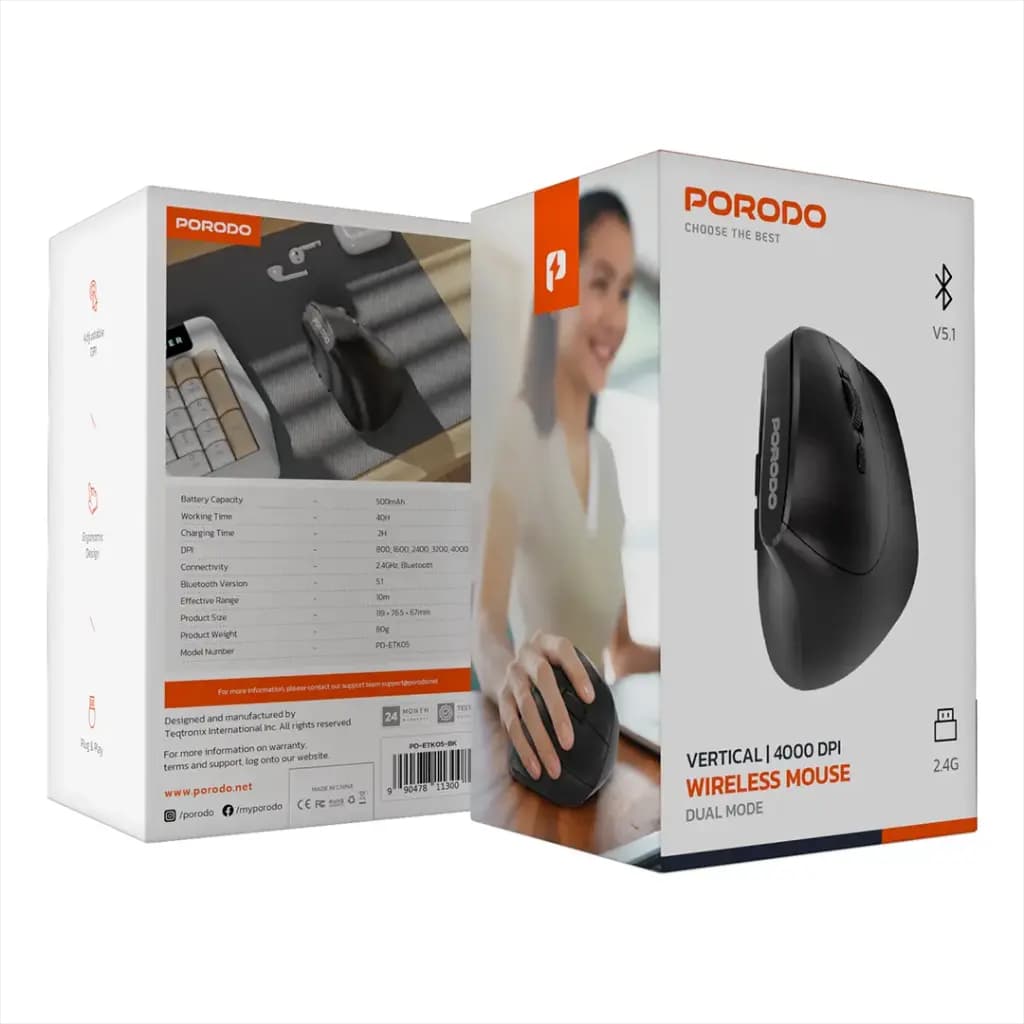 Porodo Vertical 4000 DPI Wireless Mouse