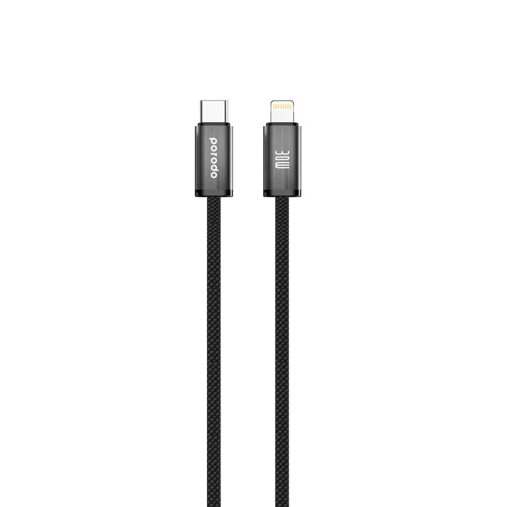 Porodo Woven Braided USB-C To Lightning Cable Data & Fast Charge Aluminum Shell 1.2m/4ft