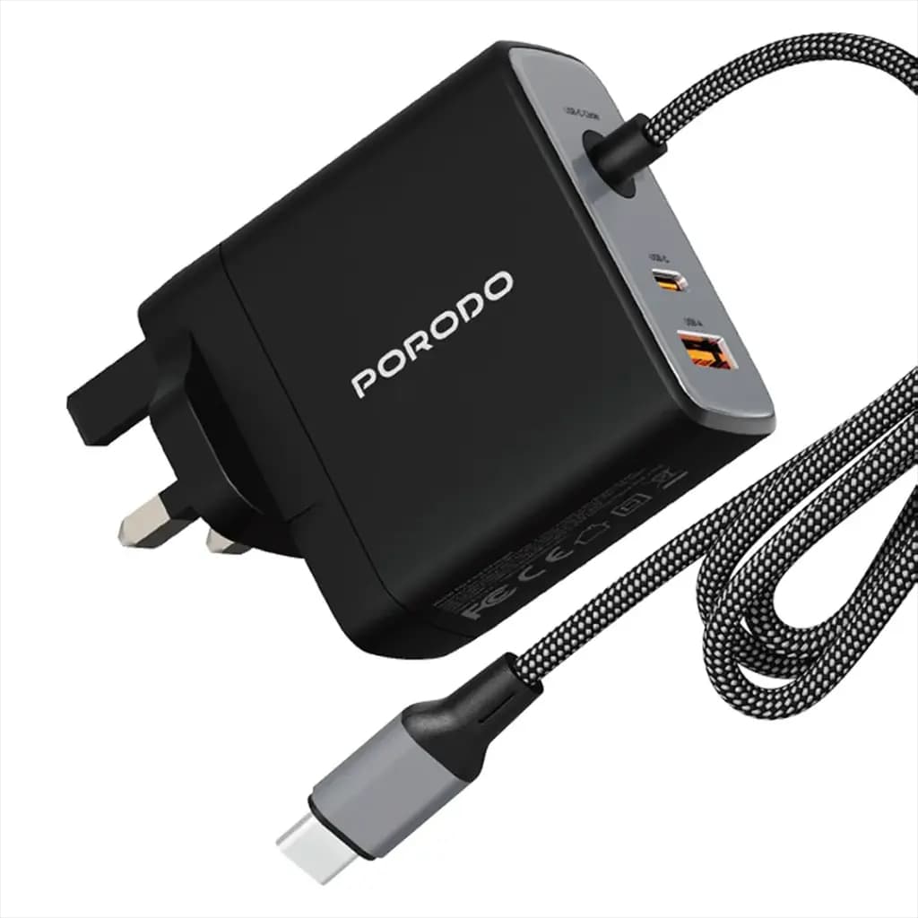 Porodo ZENTRIX 100W GaN Fast Charger with 1.5m Braided USB-C Cable