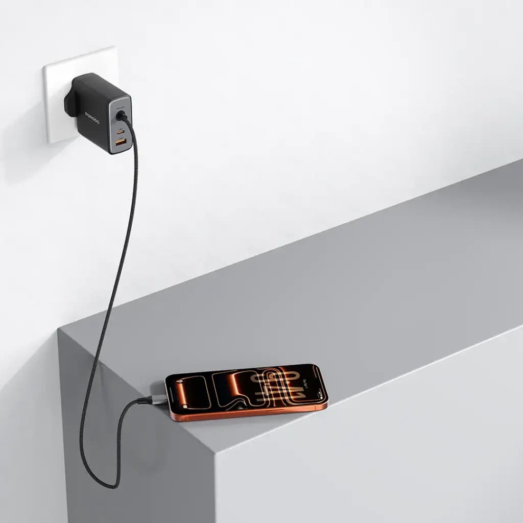 Porodo ZENTRIX 100W GaN Fast Charger with 1.5m Braided USB-C Cable