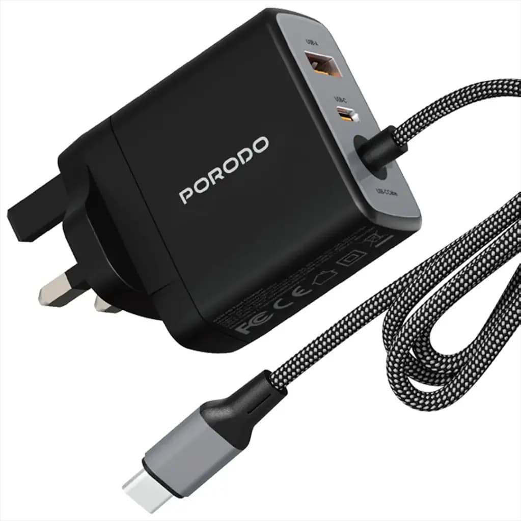 Porodo ZENTRIX 65W GaN Fast Charger with 1.5m Braided USB-C Cable
