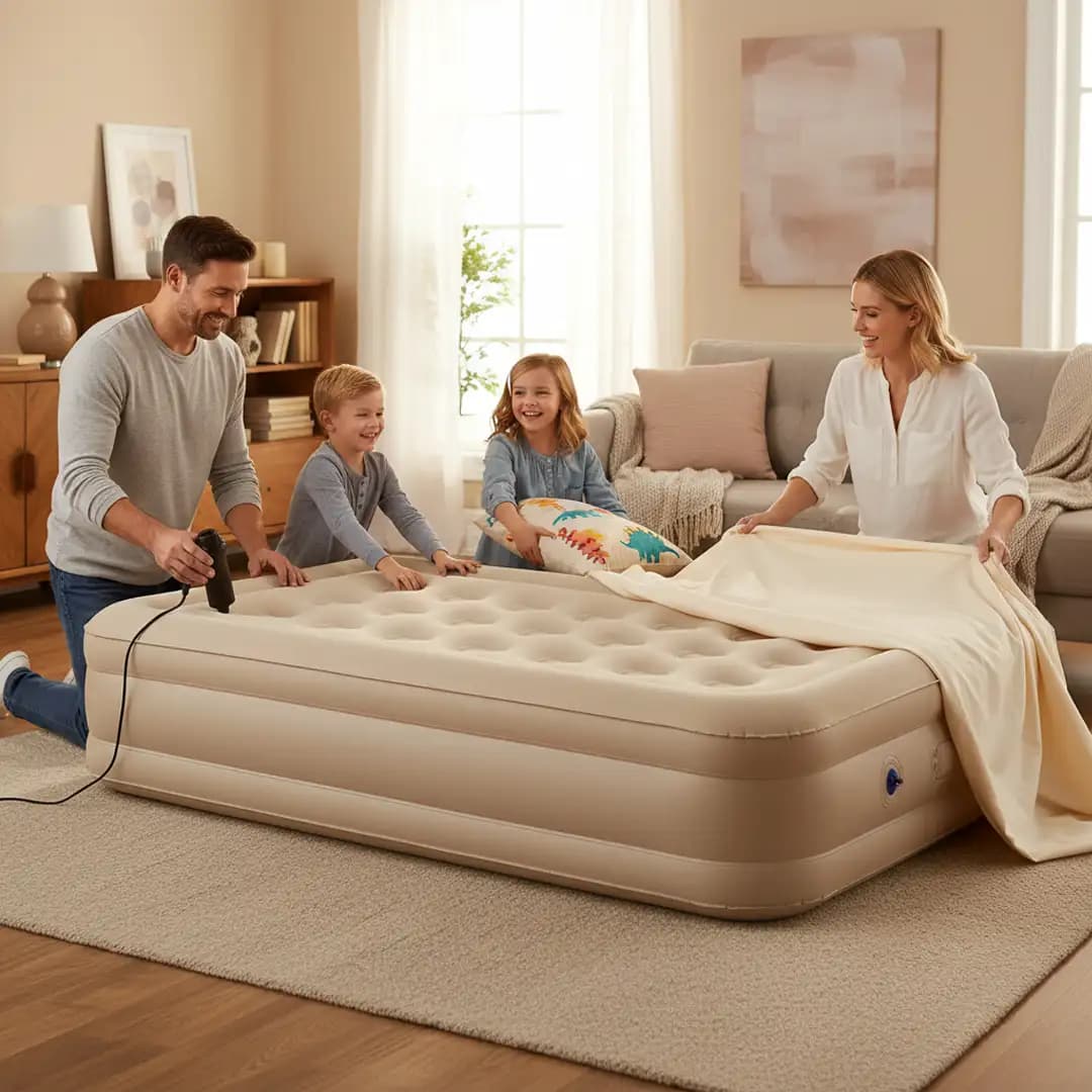 Twin Size Air Mattress with Built-in Rechargeable Pump – 16'' Self-Inflating Blow Up Bed for Home, Camping & Guests Single