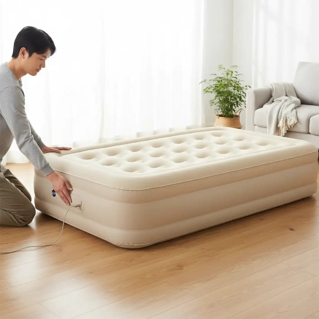 Twin Size Air Mattress with Built-in Rechargeable Pump – 16'' Self-Inflating Blow Up Bed for Home, Camping & Guests Single