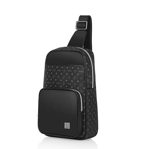 Men's Black Patterned Sling Bag