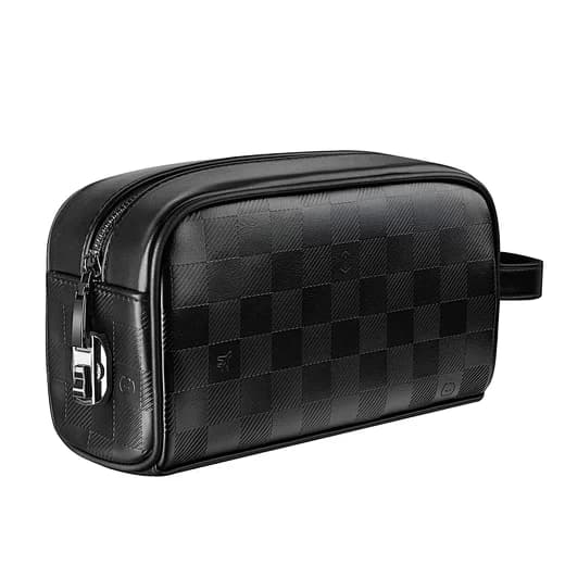Men's Black Checkered Toiletry Bag