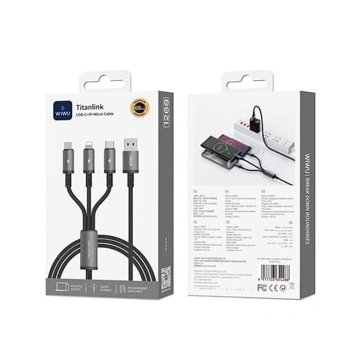 3-in-1 Multi Charging Cable USB to Micro USB, Lightning, USB-C