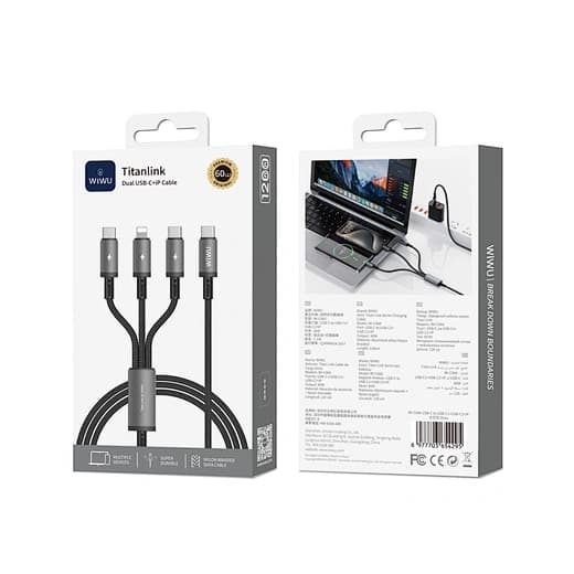 WiWU Titanlink Dual USB-C to USB-C + Lightning Cable