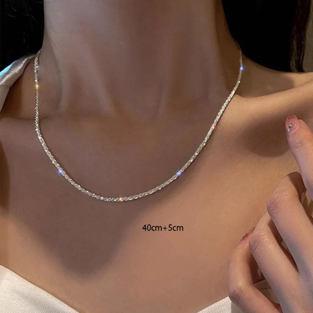 Silver Color Sparkling Necklace For Women Trendy Clavicle Chain Choker Girls Korean Wedding Party Jewelry Accessories - Image 3