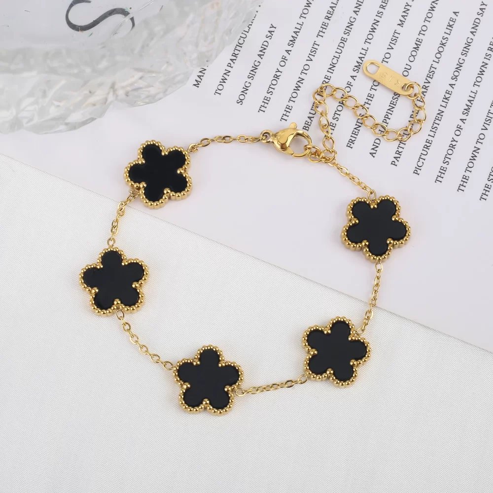 Classic Stainless Steel Hot Selling Golden Clover Adjustable Bracelet Luxury Five Leaf Flower Bracelet Jewelry For Women Gift - Image 3