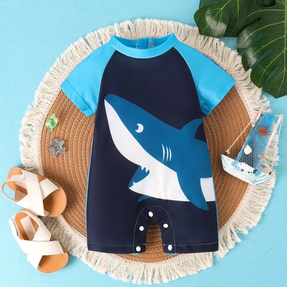 Summer 0-2 Years Old Fashion Trend Cute Baby Universal Comfortable Soft Shark Print Clear Swimsuit Jumpsuit Personality - Image 4