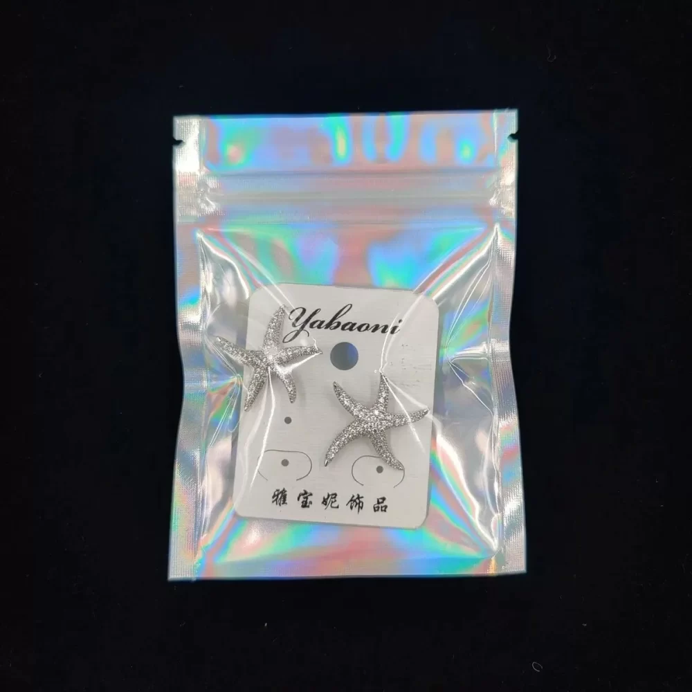 50pcsThick Smell Proof Mylar Bags Holographic Laser Color Plastic Packaging Pouch Jewelry Retail Storage Pouch Gift Zip Lock Bag - Image 4