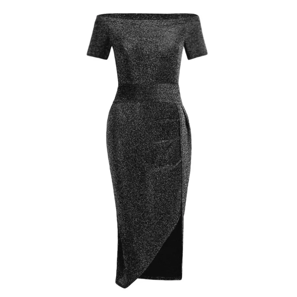 Women Off Shoulder Sequined Sexy Dress Temperament High Slit Bodycon Short Sleeve Dresses Elegant Party Dresses For Women 2023 - Image 6