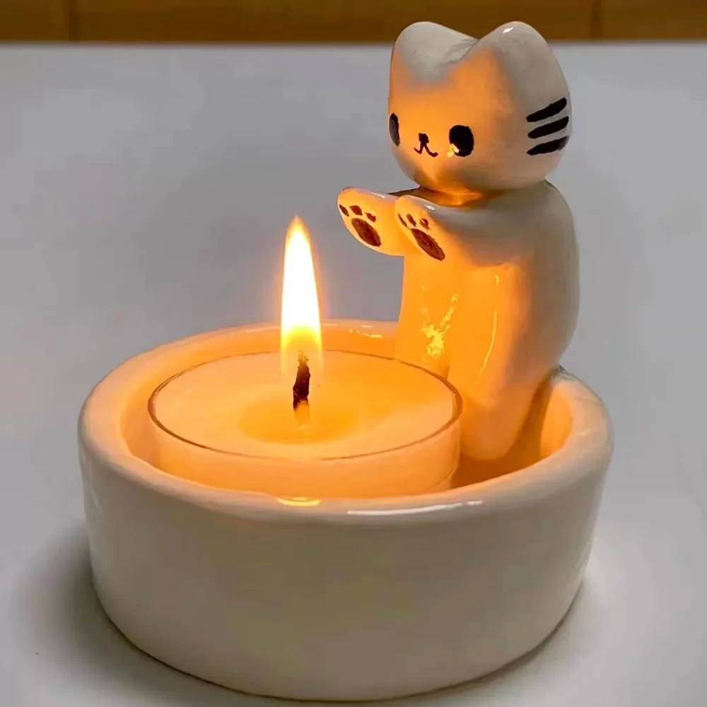 Cute Cat Candlestick Creative Aromatherapy Candle Holder Desktop Decoration Birthday Gift Ornament - Image 2