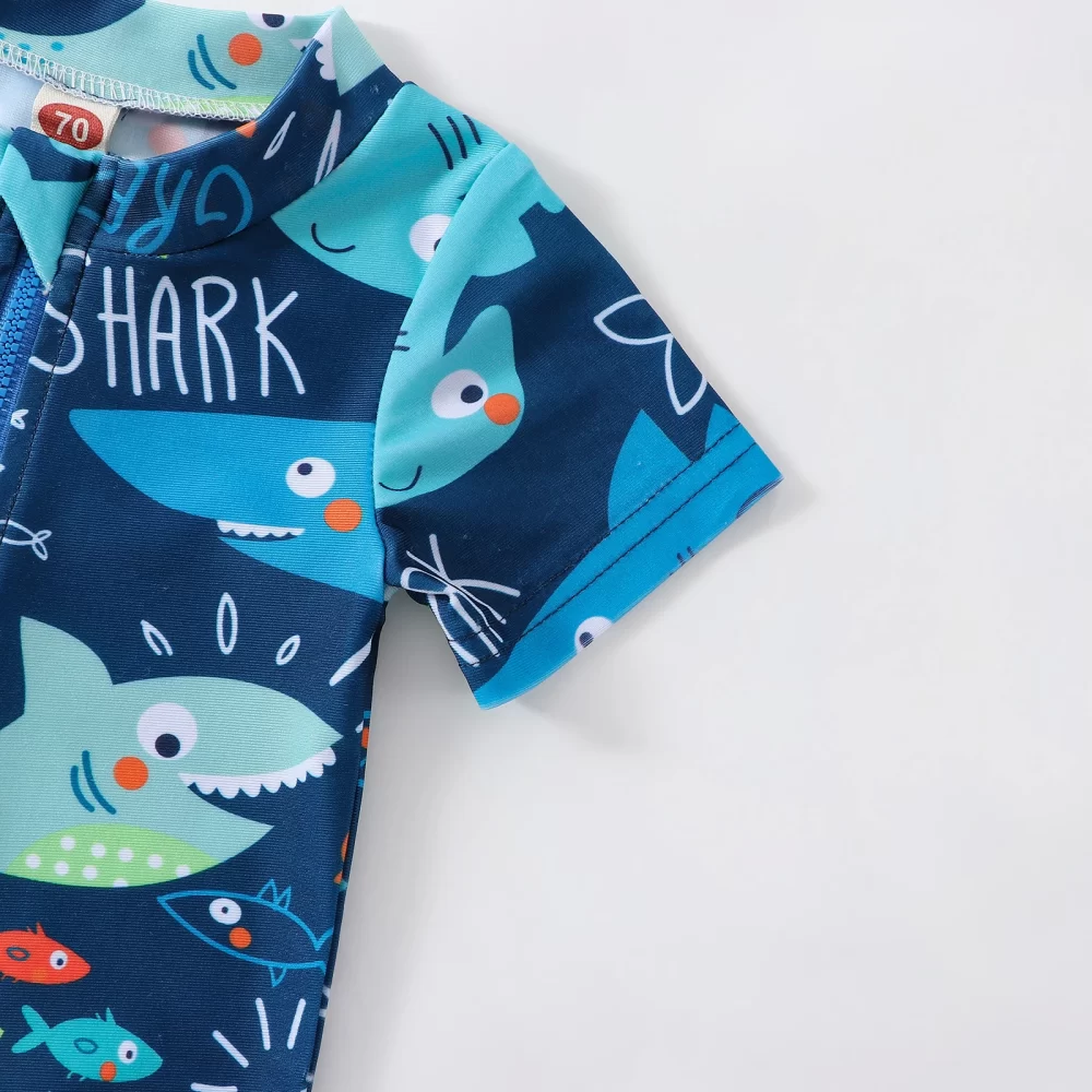 Summer Toddler Baby Boys Shark Printed Rush Guard Kids Cute Beachwear Short Sleeve Swimwear Zipper Jumpsuit Infant Swimsuit - Image 5