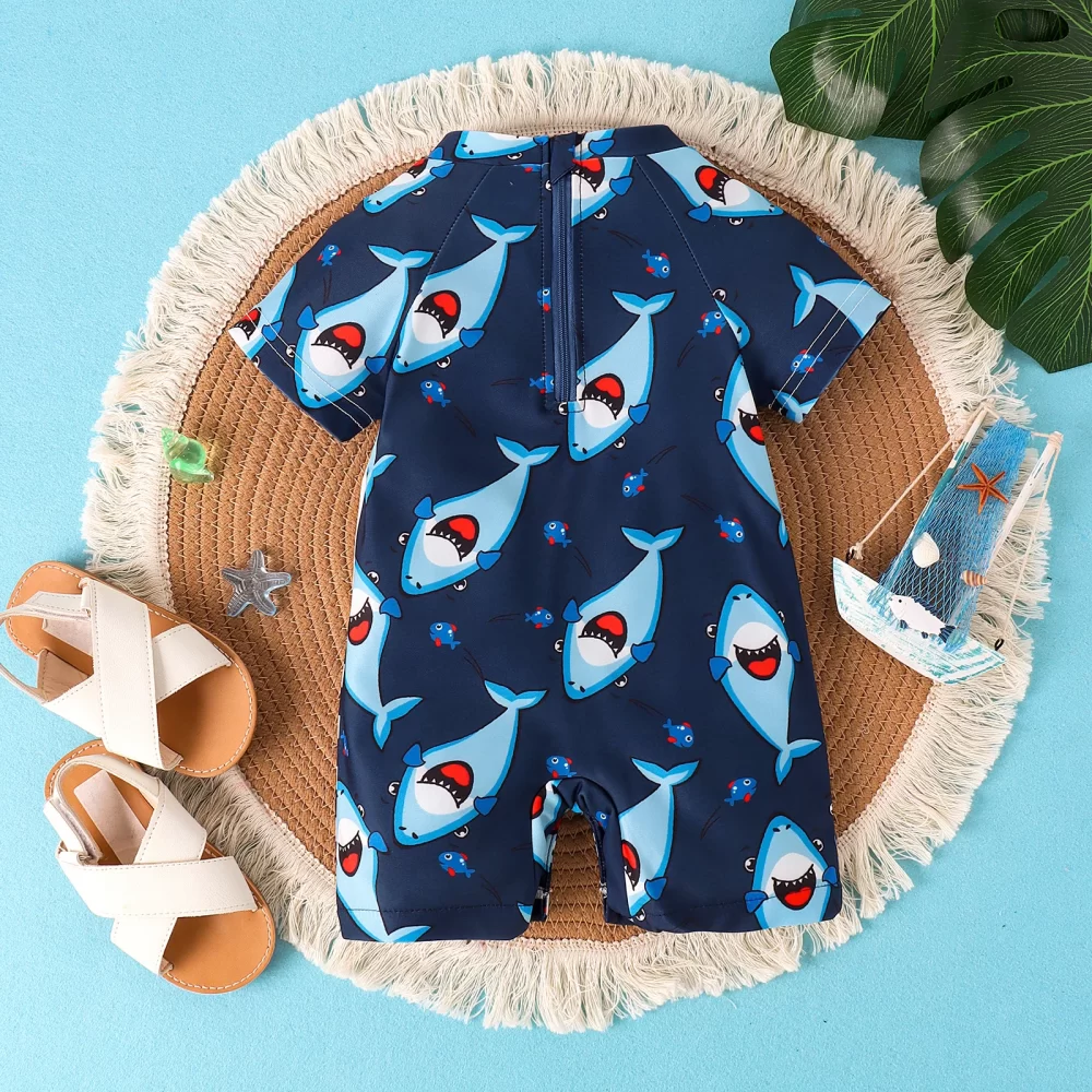 Summer 0-2 Years Old Fashion Trend Cute Baby Universal Comfortable Soft Shark Print Clear Swimsuit Jumpsuit Personality - Image 2