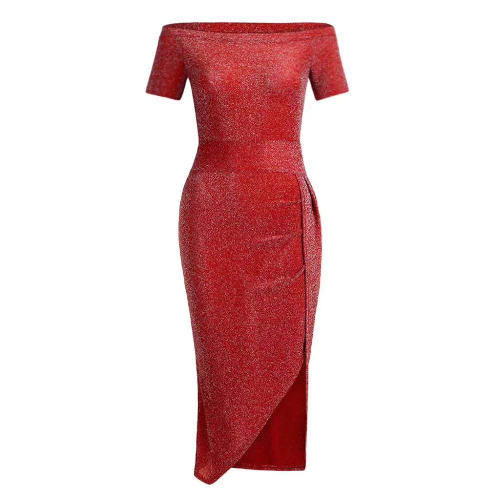 Elegant Asymmetrical Split Pencil Dresses Women's Sexy Off Shoulder Long Sleeve Evening Party Long Dress Prom Club Dress - Image 5