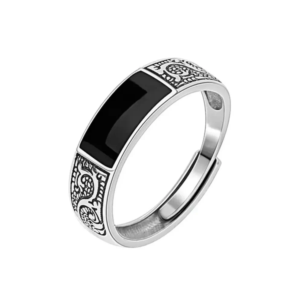 European American Fashion New Vintage Dragon Pattern Titanium Steel Ring Hip Hop Men Single Party Opening Adjustable Ring