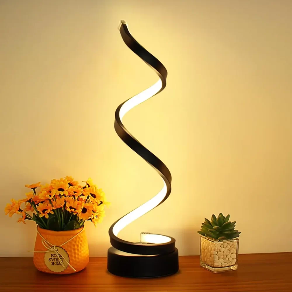 Modern Minimalist Dimmable Spiral Table Lamp, 3 Color Bedside Lamp Desk Light for Bedroom, Living Room, Office