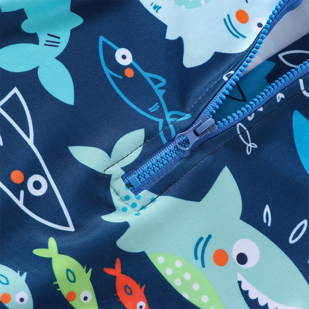 Summer Toddler Baby Boys Shark Printed Rush Guard Kids Cute Beachwear Short Sleeve Swimwear Zipper Jumpsuit Infant Swimsuit - Image 4