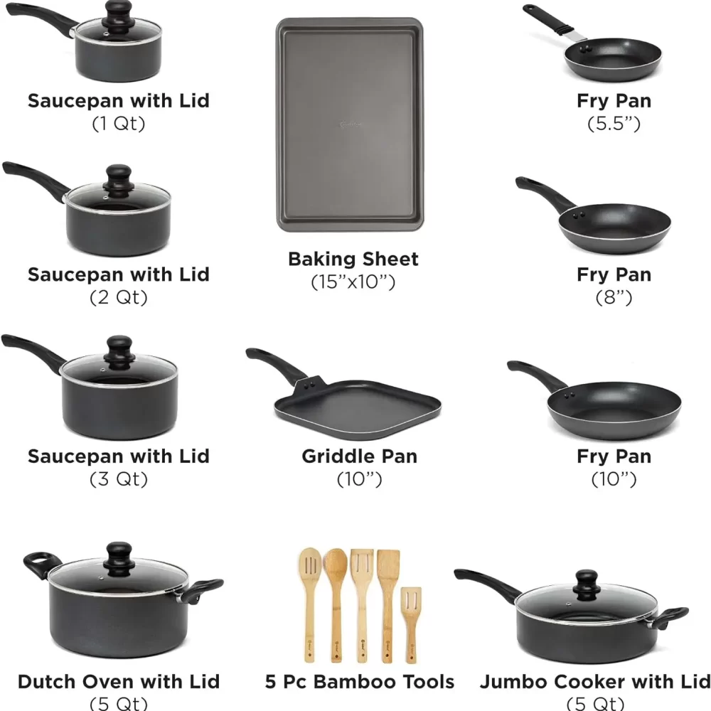 Easy Clean Nonstick Cookware Set, Dishwasher Safe Kitchen Pots and Pans Set, Comfort Grip Handle, Even Heating, Ultimate Food - Image 2